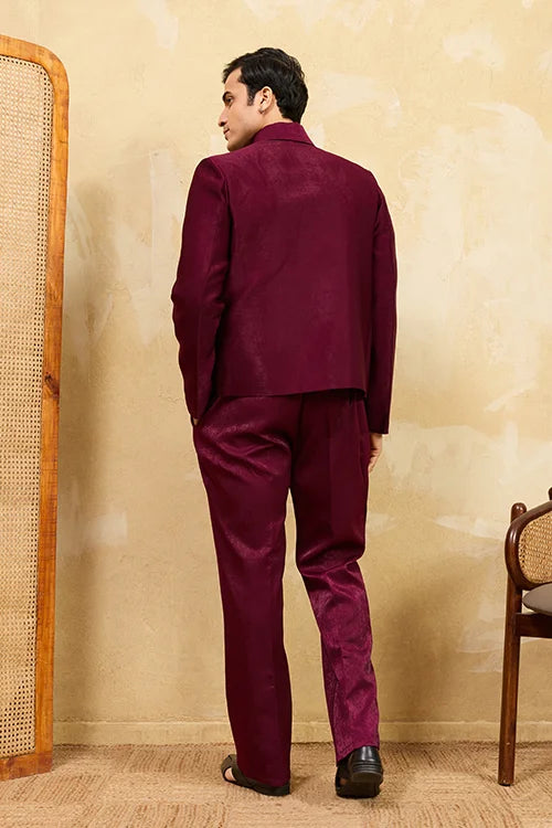 Wedding Special Maroon Velvet Bomber Jacket Set for Mens Wear Clothsvilla