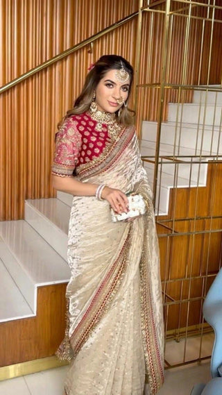 Mauve Designer Saree with Heavy Zari, Dori & Multi-Size Sequins Work | Bangalori Silk Blouse ClothsVilla