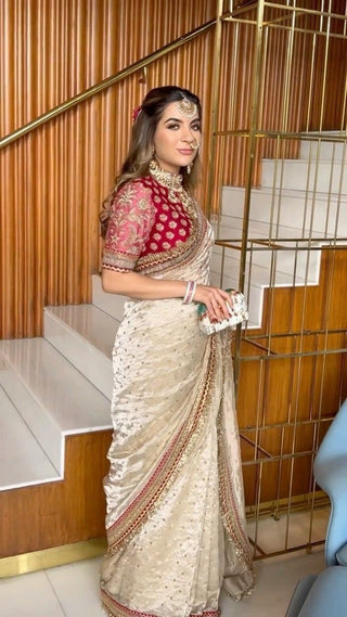 Mauve Designer Saree with Heavy Zari, Dori & Multi-Size Sequins Work | Bangalori Silk Blouse ClothsVilla