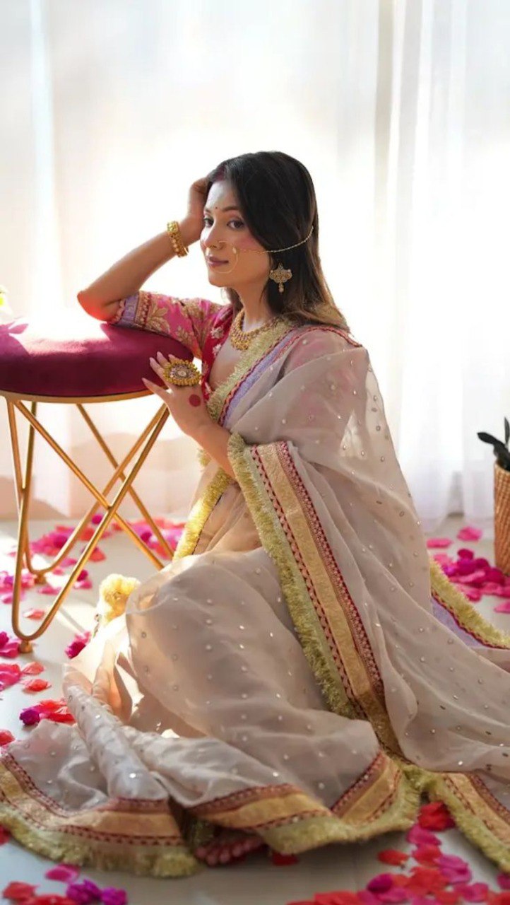 Mauve Designer Saree with Heavy Zari, Dori & Multi-Size Sequins Work | Bangalori Silk Blouse ClothsVilla