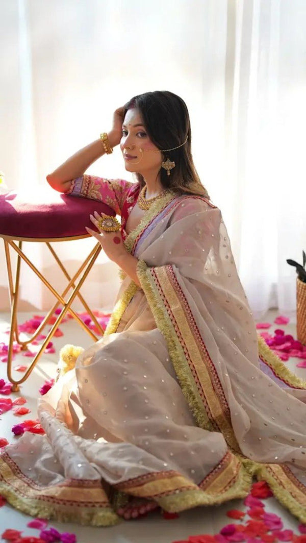 Mauve Designer Saree with Heavy Zari, Dori & Multi-Size Sequins Work | Bangalori Silk Blouse ClothsVilla