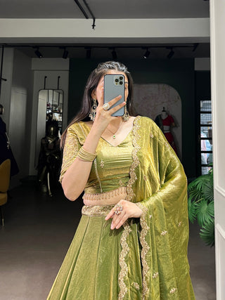 Mehendi Designer Fendi Lehenga Choli Set with Sequins & Thread Embroidery  Heavy Flair Stitched Lehenga with Dupatta ClothsVilla