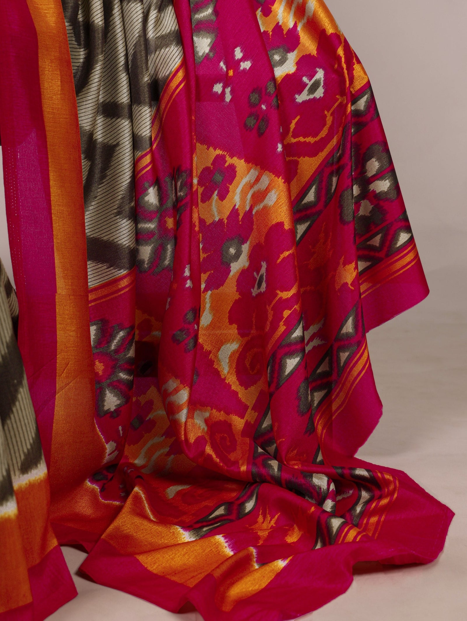 Mehendi Elegant Printed Tasar Silk Saree with Matching Unstitched Blouse ClothsVilla