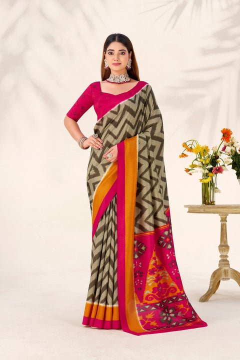 Mehendi Elegant Printed Tasar Silk Saree with Matching Unstitched Blouse ClothsVilla Main image