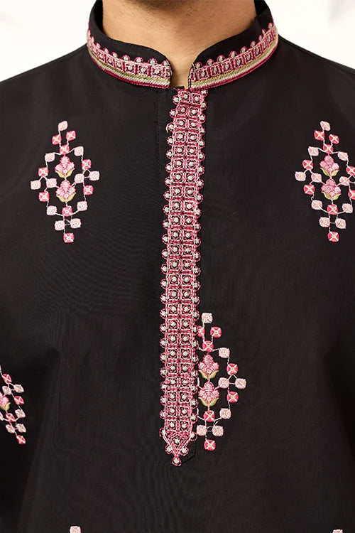 Ethnic Speical Classic Black Embroidered Kurta for Mens Clothsvilla