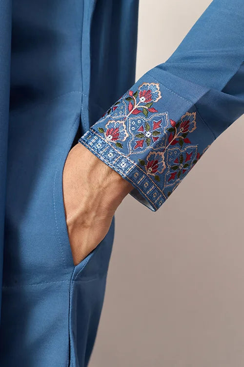 Wedding Royal Look Blue Kurta with Dupatta for Mens Wear Clothsvilla