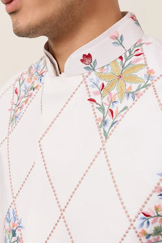 Elegant Wedding Special White Koti Kurta Pajama Set Clothsvilla