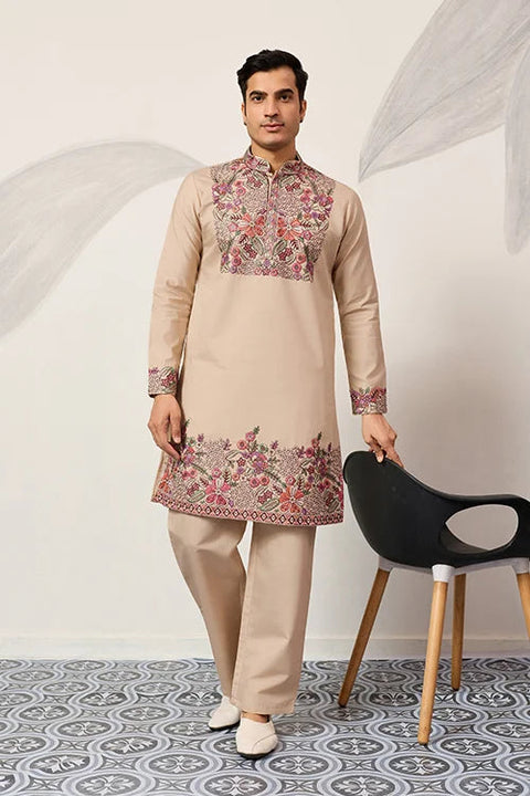 Beige Color Kurta Pant Set for Mens Traditional Outfit Clothsvilla Main image