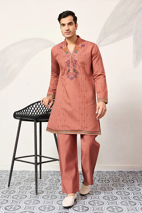 Elegant Royal V Style Orange Kurta Pant for Mens wear Clothsvilla Main image
