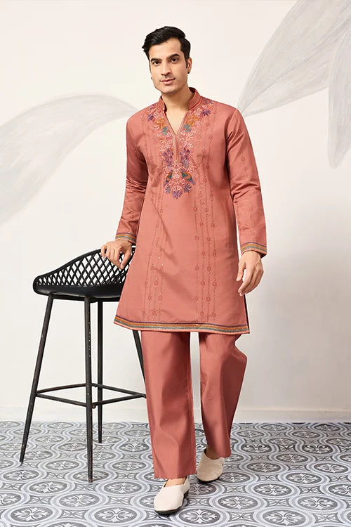 Elegant Royal V Style Orange Kurta Pant for Mens wear Clothsvilla