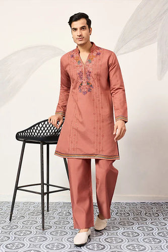 Elegant Royal V Style Orange Kurta Pant for Mens wear Clothsvilla