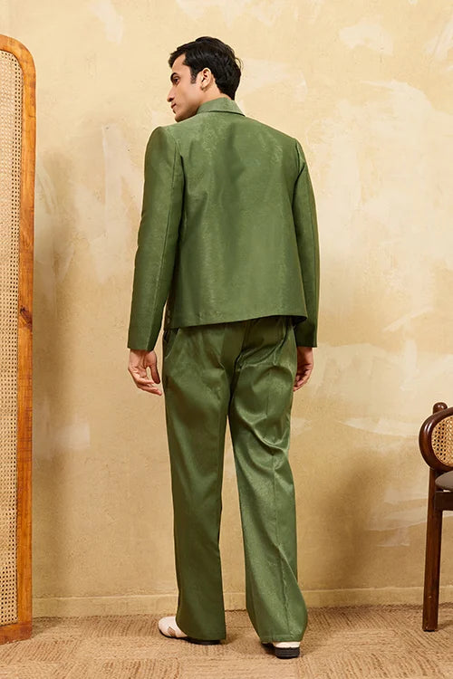 Regal Green Bomber Jacket with Thread Work and Pant for Mens Clothsvilla