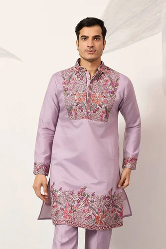 Lavender Kurta Pant Set for Traditional Mens Fashion Clothsvilla