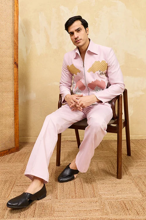 Mens Wear Special Pink Velvet Bomber Jacket Set Clothsvilla