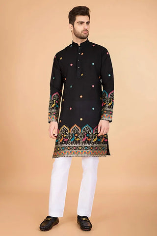 Black Viscose Silk Men's Designer Kurta Clothsvilla