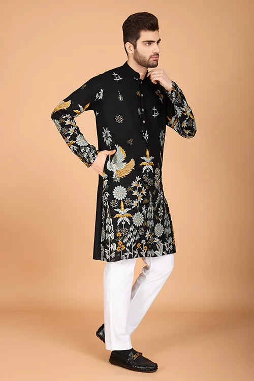 Black Designer Viscose Rayon Men's Kurta Online Clothsvilla