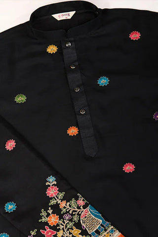 Black Designer Viscose Silk Kurta with Thread Work Clothsvilla