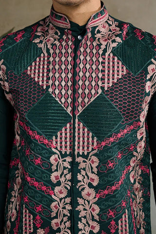 Indian ethnic wear Designer Green Kurta Koti Jacket Clothsvilla