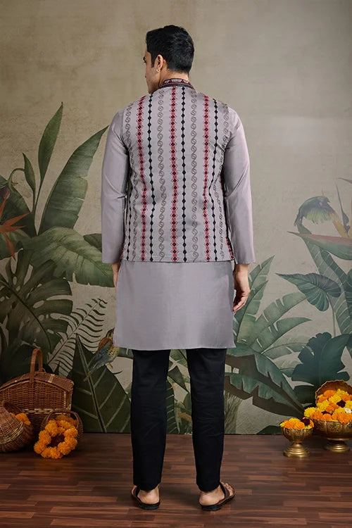 Designer and Stylish Grey Men's Kurta Koti Set for Men Clothsvilla