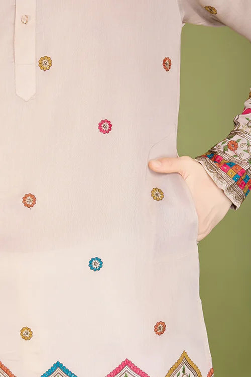 Designer Ivory Viscose Silk Men's Kurta Online Clothsvilla
