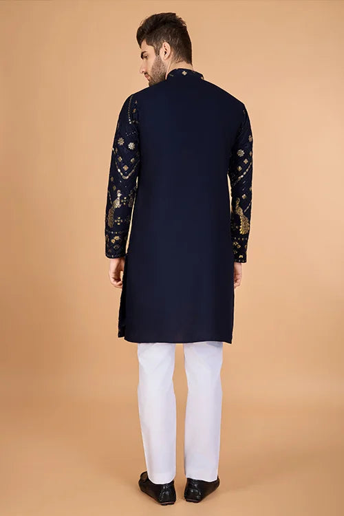 Navy Designer Rayon Kurta for Men  Stylish & Elegant Clothsvilla