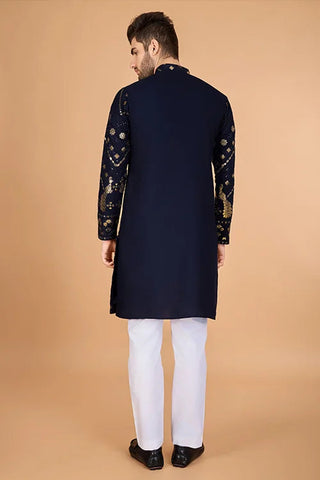 Navy Designer Rayon Kurta for Men  Stylish & Elegant Clothsvilla