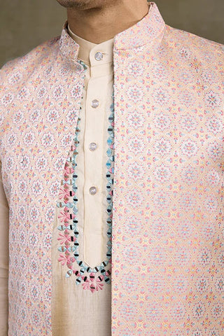 Traditional Beige Kurta Set with Koti Jacket Clothsvilla