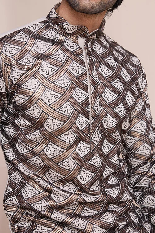 Stylish Beige Men's Kurta with Intricate Thread Detailing Clothsvilla