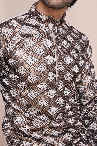 Stylish Beige Men's Kurta with Intricate Thread Detailing Clothsvilla
