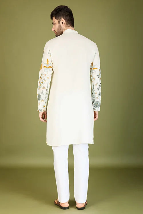 White Viscose Rayon Designer Kurta for Men Clothsvilla