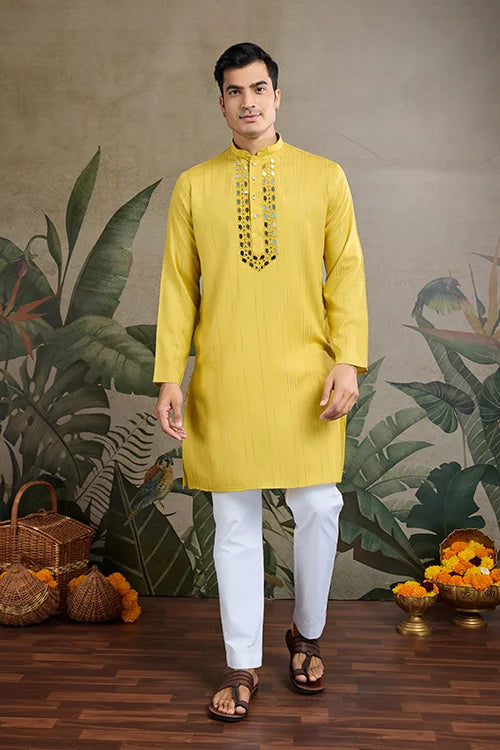 Stylish Look Perfect Haldi Yellow Color Men's Kurta with Dupatta Clothsvilla