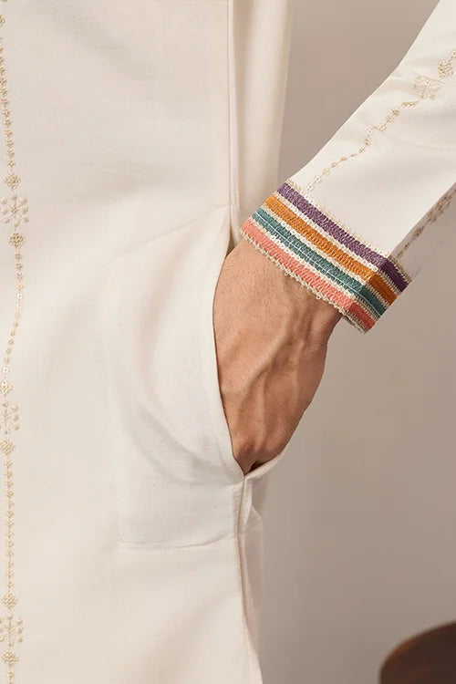 Luxury White V Neck Kurta Pant for Festive Wear Clothsvilla