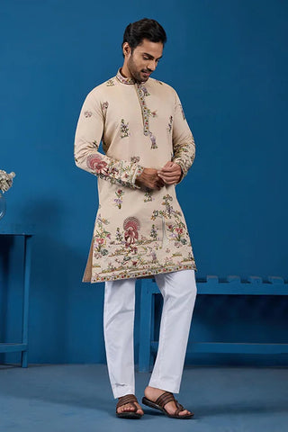 Perfect Festive Choice Beige Ethnic Kurta for Mens Wear Clothsvilla
