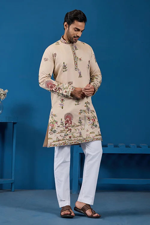 Perfect Festive Choice Beige Ethnic Kurta for Mens Wear Clothsvilla