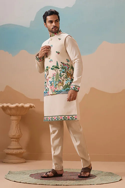 Latest Beige Color Koti Kurta Set for Mens Wear Collection Clothsvilla