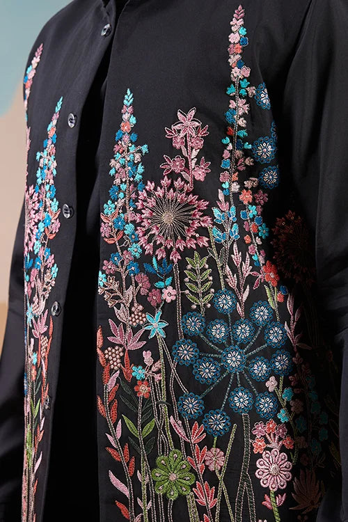 Magic Black Wedding Look Koti Kurta Set for Mens Wear Clothsvilla