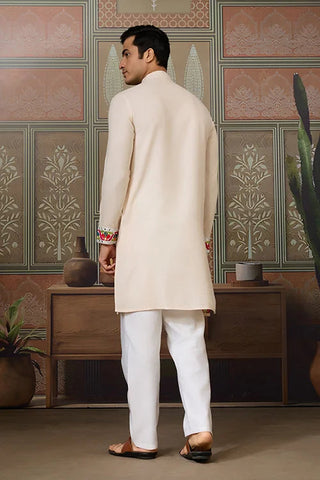 Cream Embroidered Festival Wear Kurta for Men Clothsvilla
