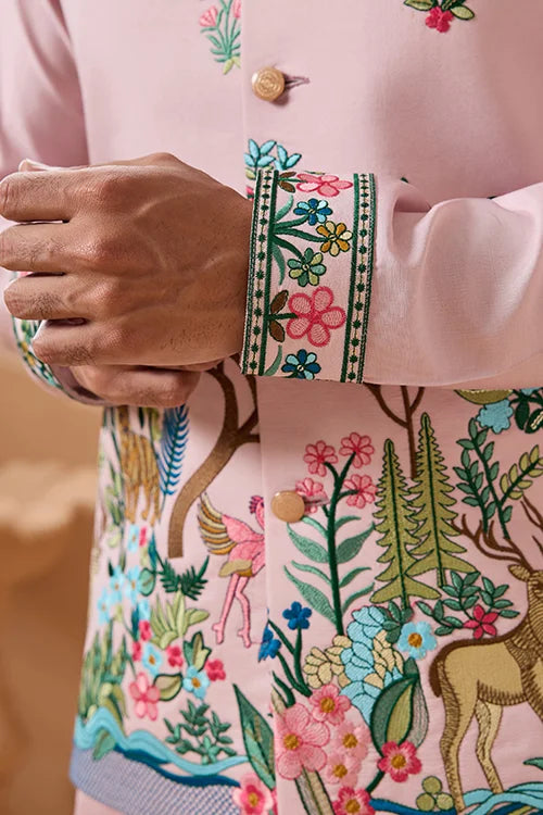 Classy Light Pink Mens Koti Kurta for Wedding Celebrations Clothsvilla