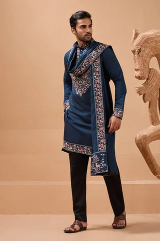Elegant Teal Blue Kurta with Dupatta for Mens Wear Clothsvilla