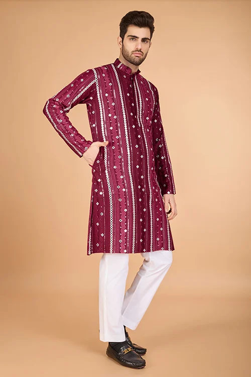 Stylish Wedding Wear Heavy Embroidered Mens Kurta Clothsvilla