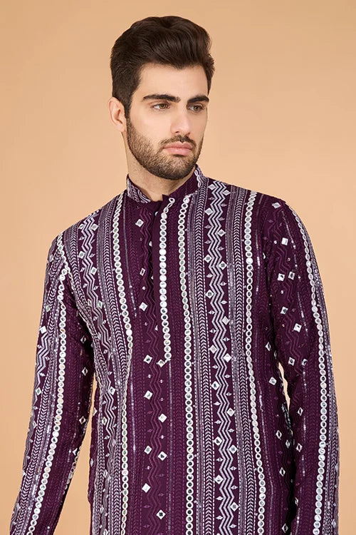 Purple Traditional Look Ethnic Wear Kurta for Men Clothsvilla