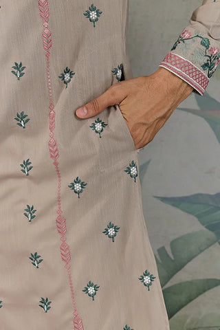 Ivory Color Embroidered Kurta Pajama for Men Clothsvilla