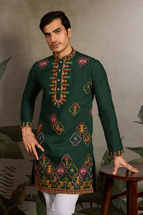 Embroidered Look Wedding Green Kurta for Men Clothsvilla
