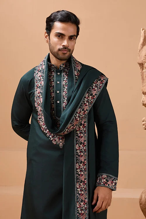 Perfect Green Festival Special Kurta with Dupatta for Mens Clothsvilla
