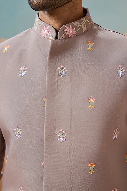 Elegant Grey Embroidered Koti Kurta Pant for Mens Clothsvilla