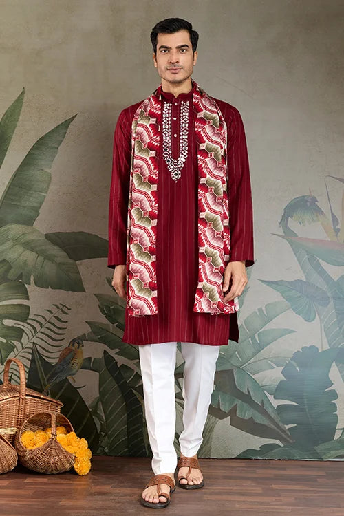 Designer Red Kurta with Dupatta for Festive Look Clothsvilla