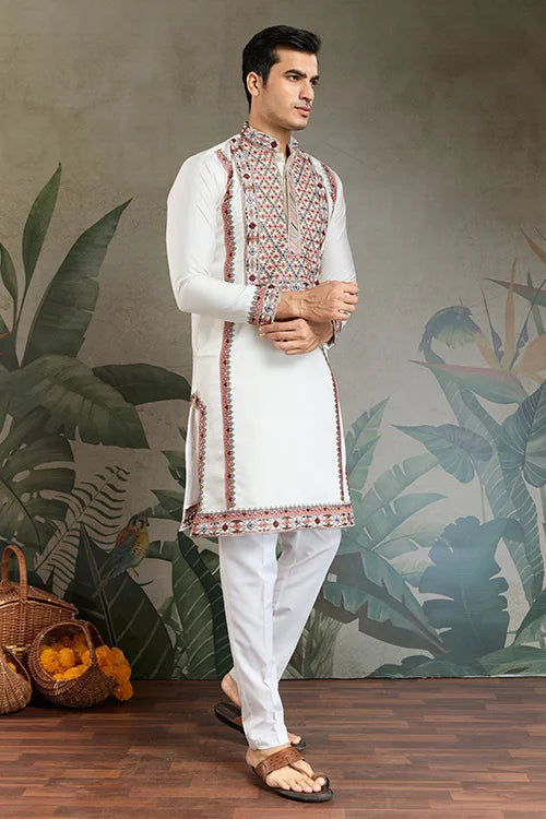 Wedding Special White Embroidered Kurta for Men Clothsvilla