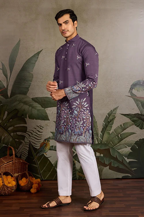 Festive Look Dusty Purple Color Traditional Kurta for Mens Clothsvilla