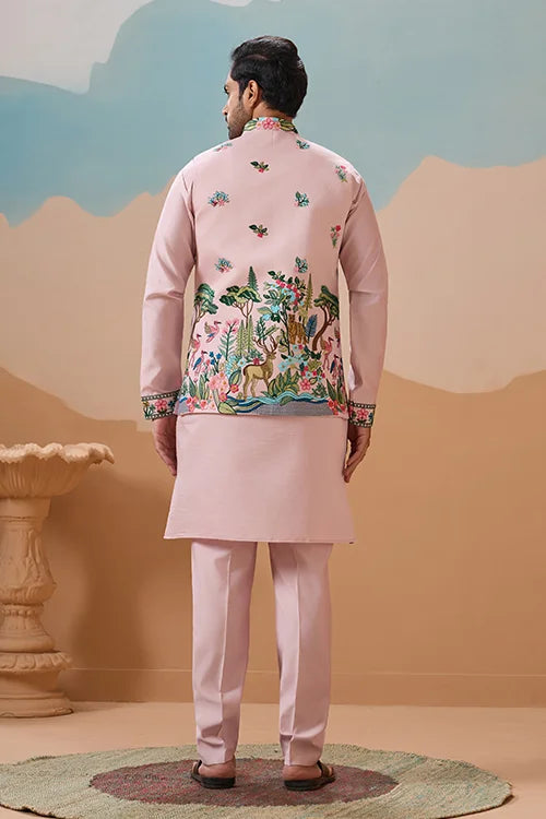 Classy Light Pink Mens Koti Kurta for Wedding Celebrations Clothsvilla