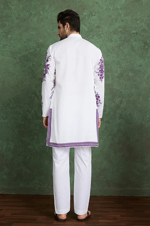 Purple Color Digital Printed Gents Kurta Pyjama Clothsvilla